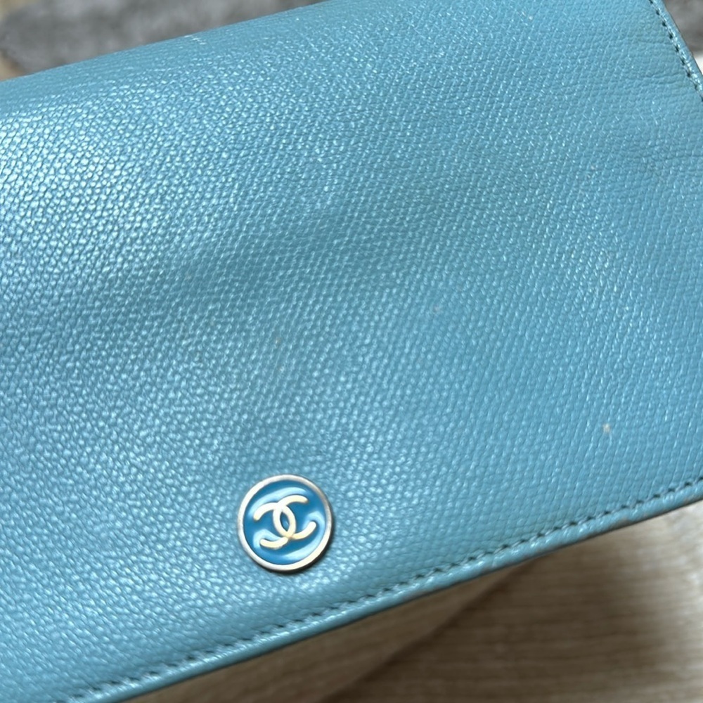 Chanel Coco Flat Long Wallet | Sky Blue